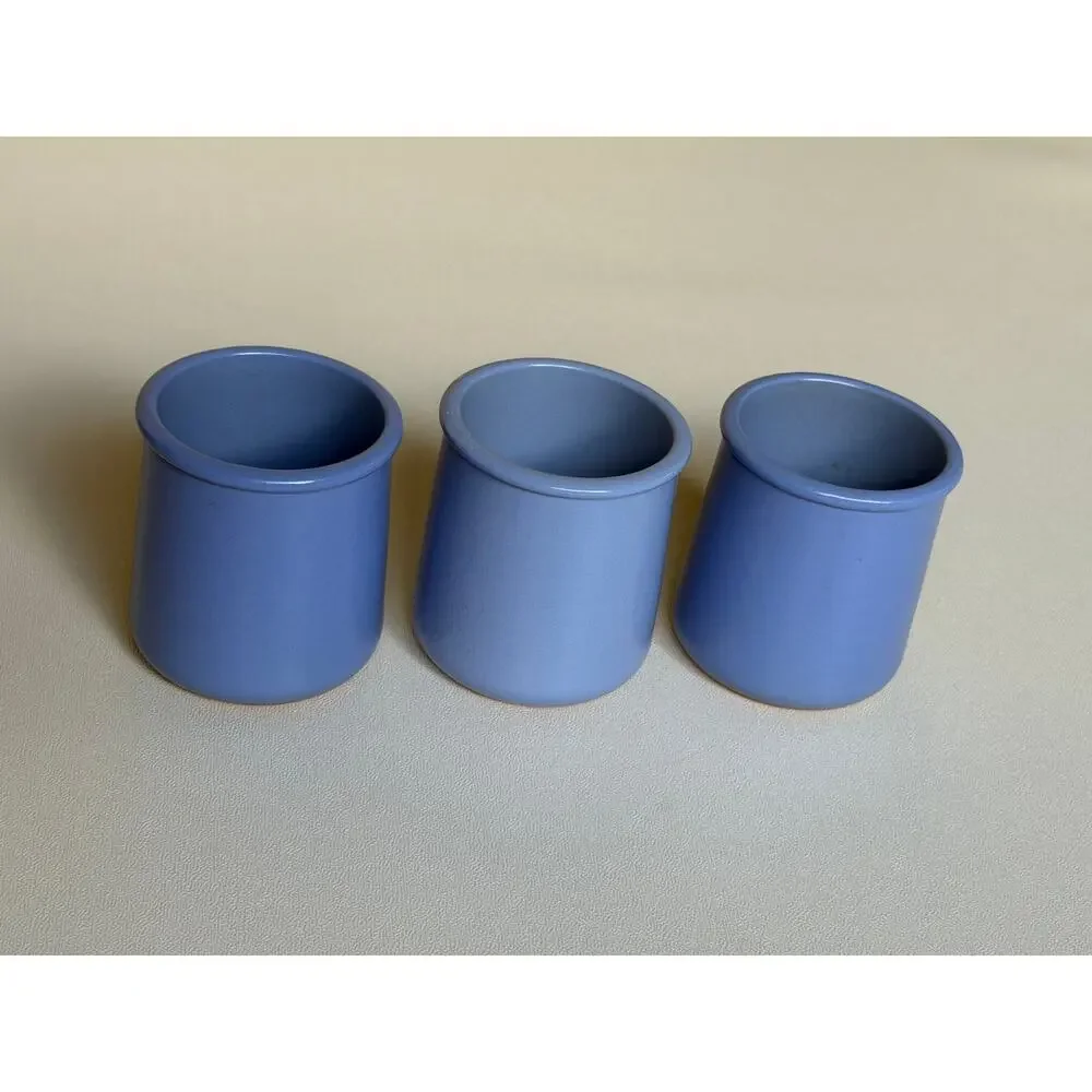 Set of 3 La Fermiere Blue French Terracotta Yogurt Pots Cups Clay Ramekins